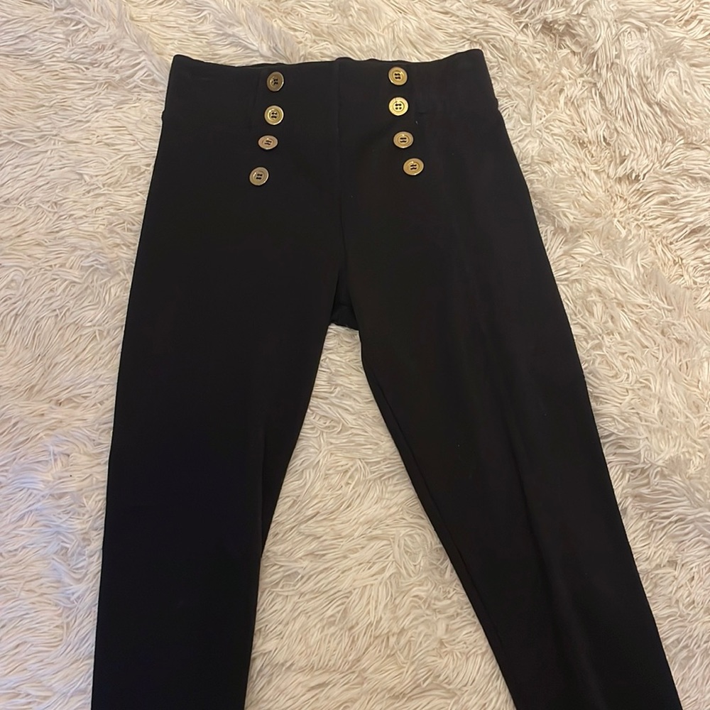 High waisted black pants with gold buttons
